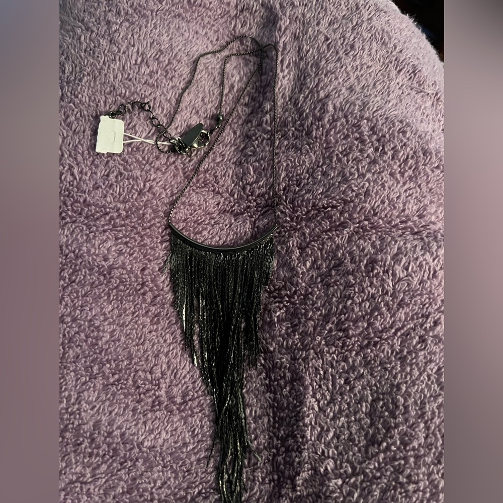 Chic Black & Gray Fringe Necklace